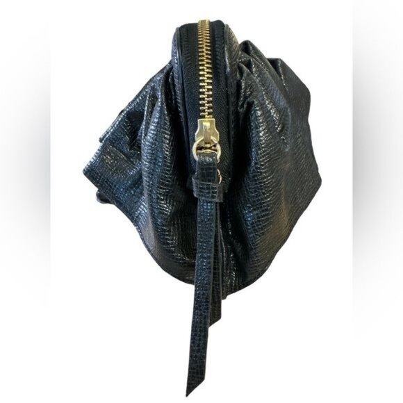 KORTO Momolu Designer Textured Faux Leather Ruffle Zebra Satin Lined Clutch Bag - Picture 7 of 15